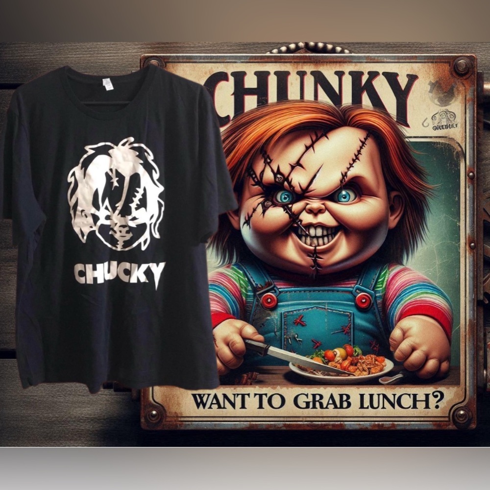 Handcrafted Chucky Horror Graphic Black Tee - 2XL Premium Shirt